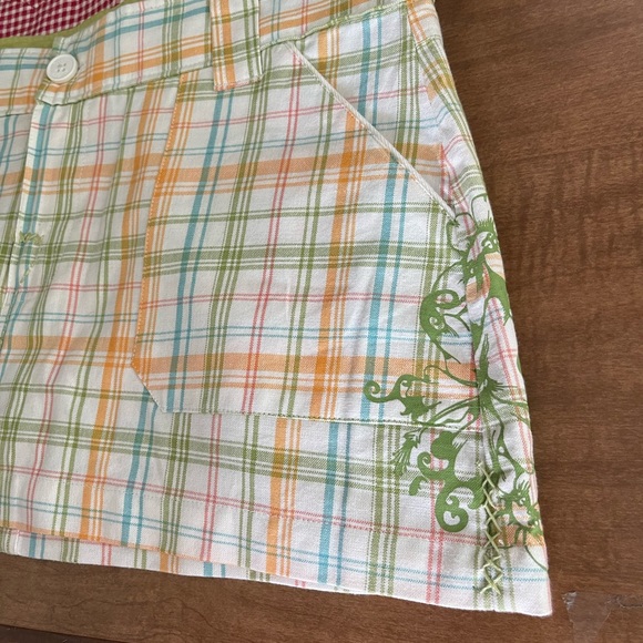 Micro Mini Skirt y2k Cargo Pastel Plaid Snap Pockets Boho Hippie Detail - Picture 6 of 16